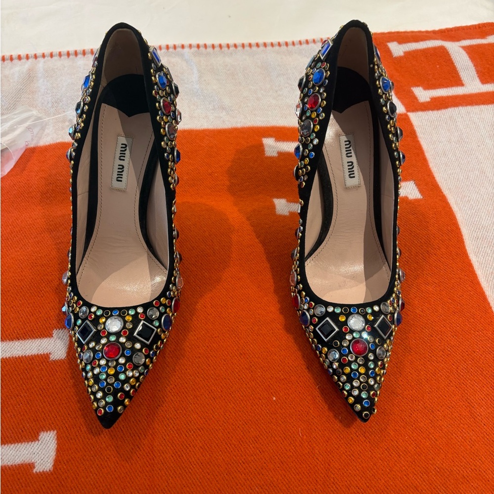 Miu Miu Black Heels with Colorful Embellishments